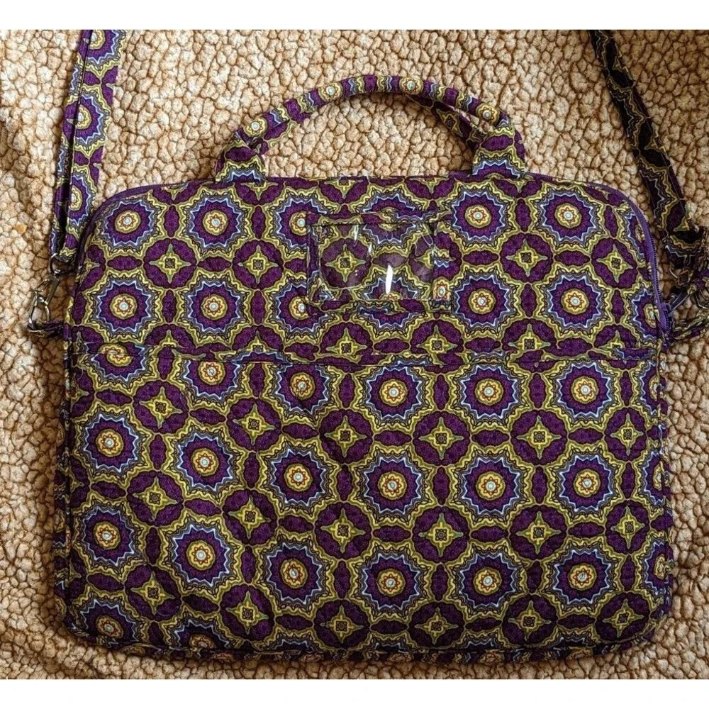 Quilted‎ Padded Multicolor Print Laptop Bag with Crossbody strap